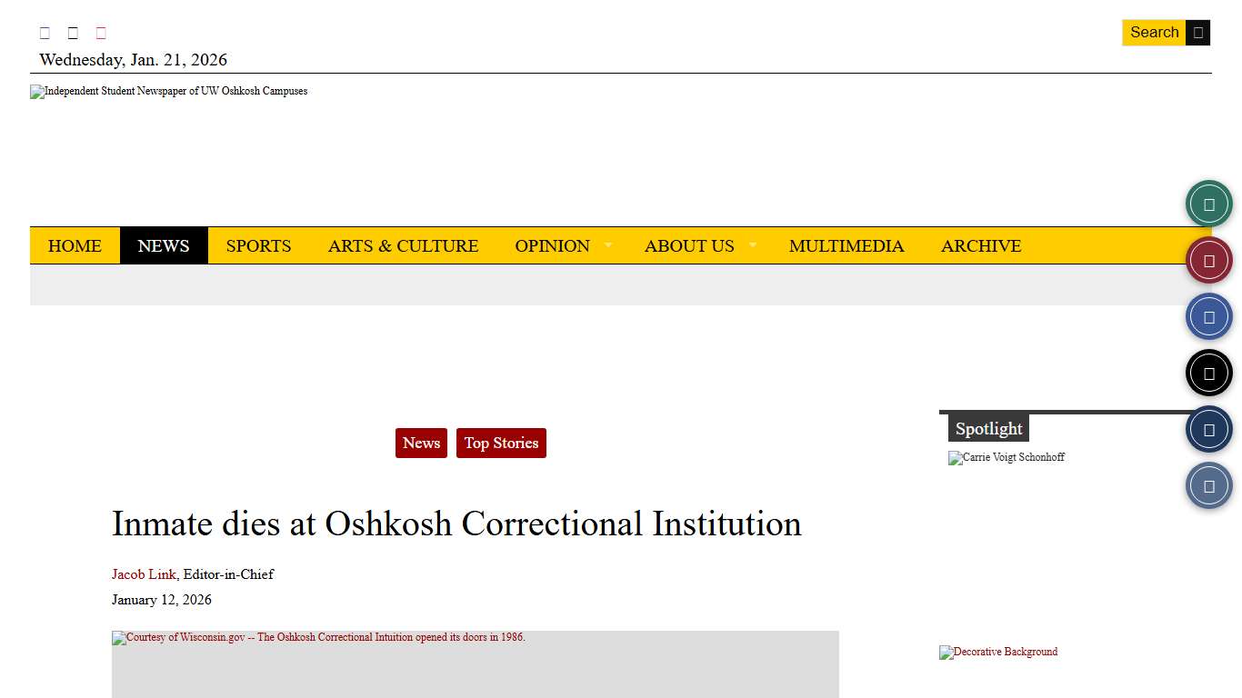 Inmate dies at Oshkosh Correctional Institution - The Advance-Titan