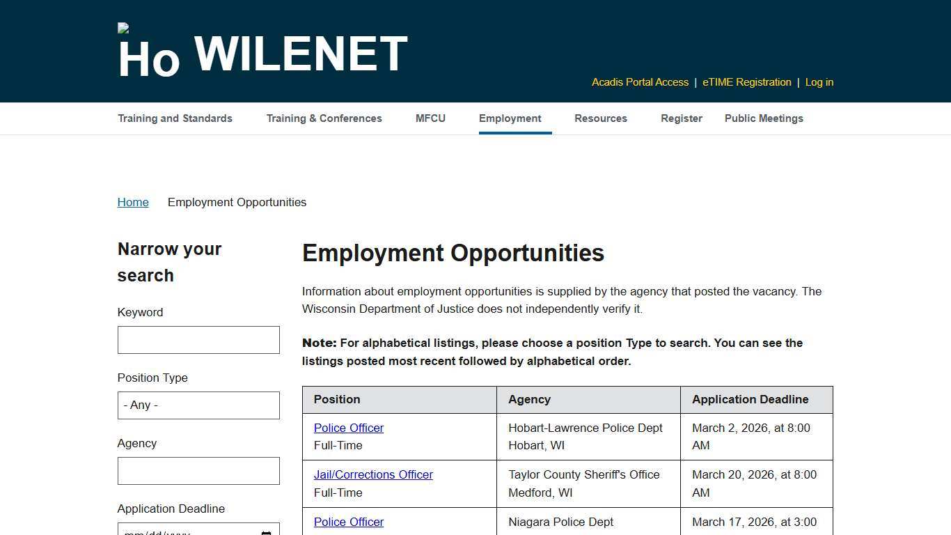 Employment Opportunities | WILENET